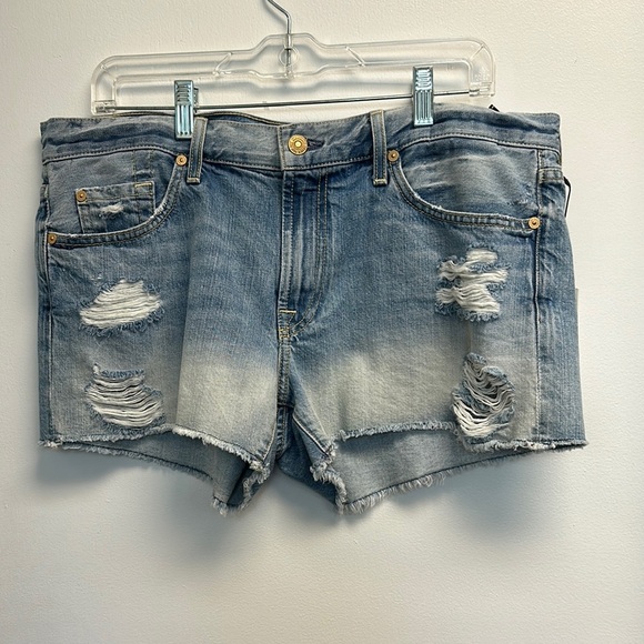 New 7 For All Mankind Distressed Denim Cut-off Shorts - Picture 1 of 4